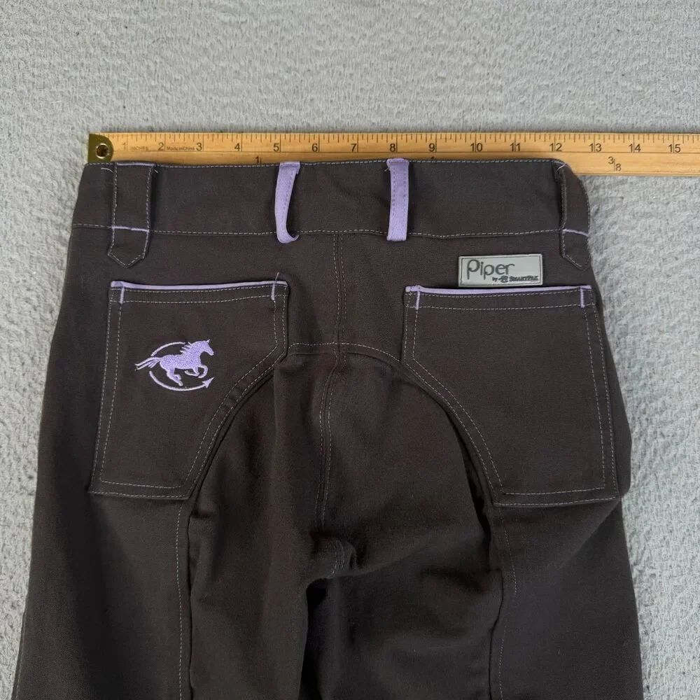 PIPER by SmartPak Riding Breeches Pants Girls 14 Gray Purple Knee Patch Stretch